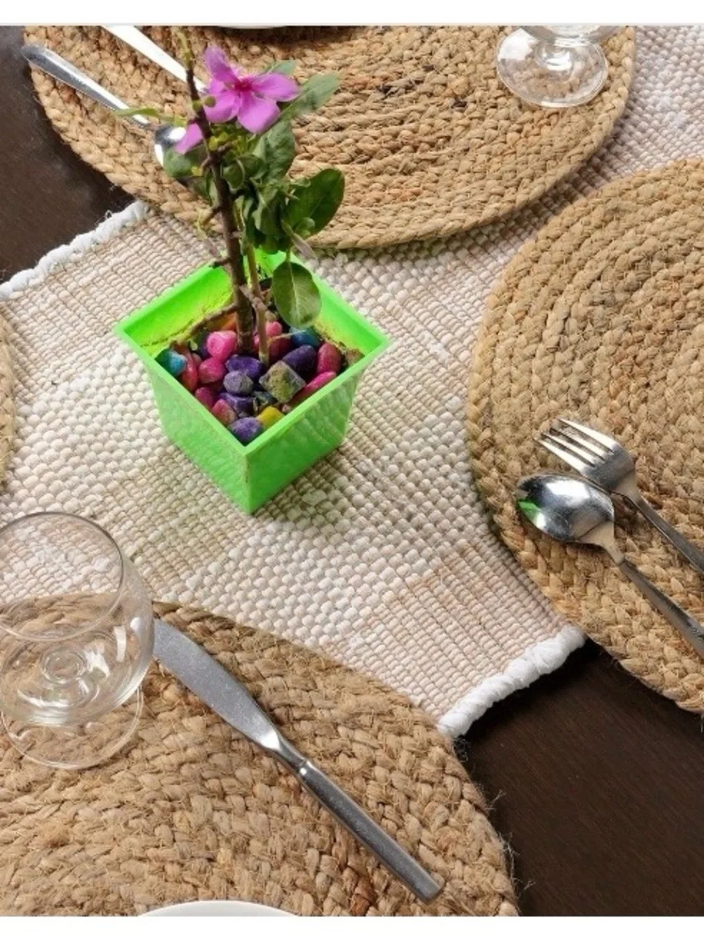 Natural Jute Placemats Seagrass Round Set 6 Neutral Tan Spiraled Braided Mats